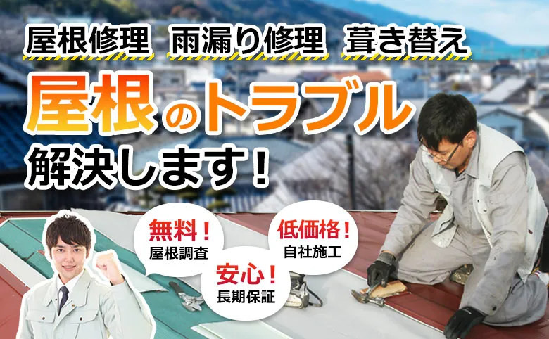 屋根修理 雨漏り修理 葺き替え　屋根のトラブル解決します！　無料！屋根調査　安心！長期保証　低価格！自社施工