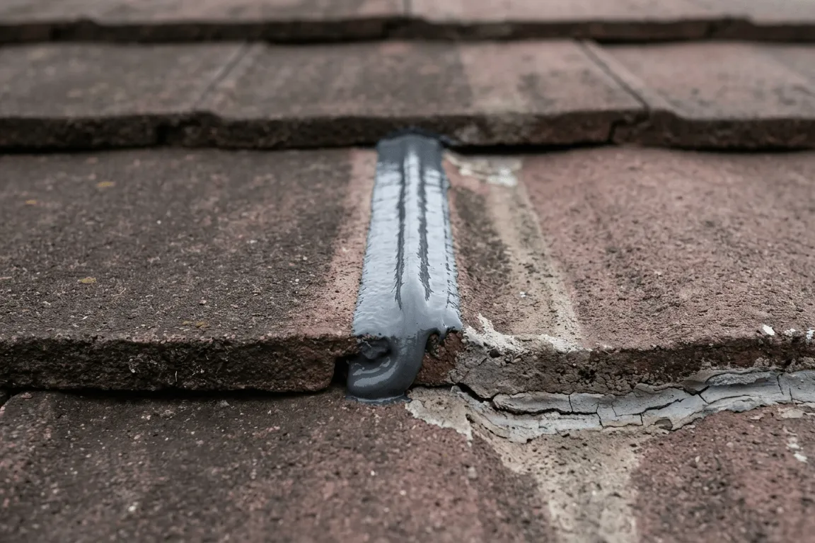 屋根のコーキング打ち替えの作業風景