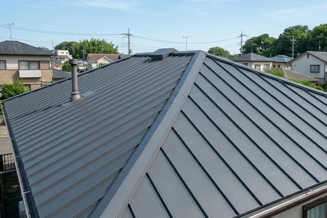 屋根修理のカバー工法の施工完了の様子