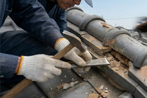 漆喰補修工事の既存漆喰除去