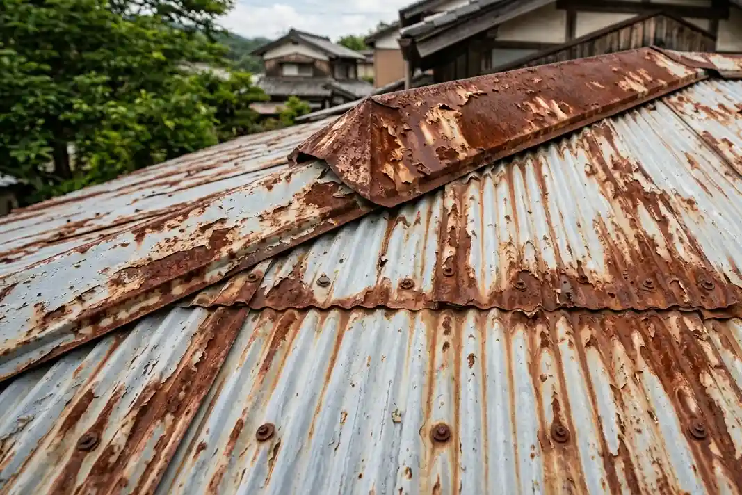 屋根の鉄部分の錆の写真
